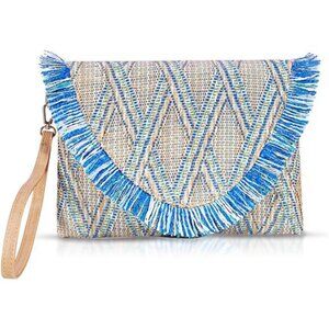 Bohemian Handmade Woven Handbags, Tassels Summer Beach, Vacation, Travel（Blue）